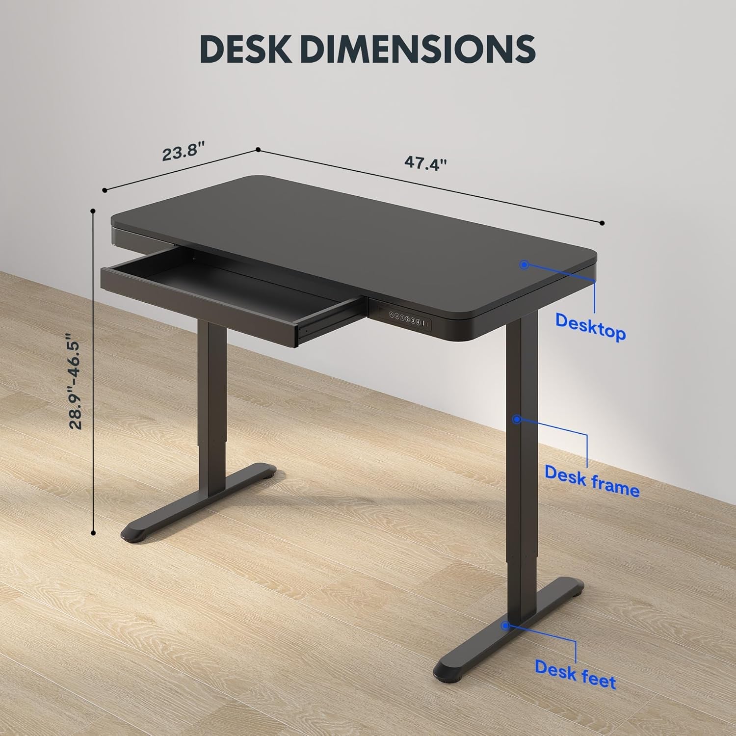 Comhar Electric Standing Desk with Drawer Desktop & Adjustable Frame Quick Install W/Usb Charge Ports (Black, Wood)-2