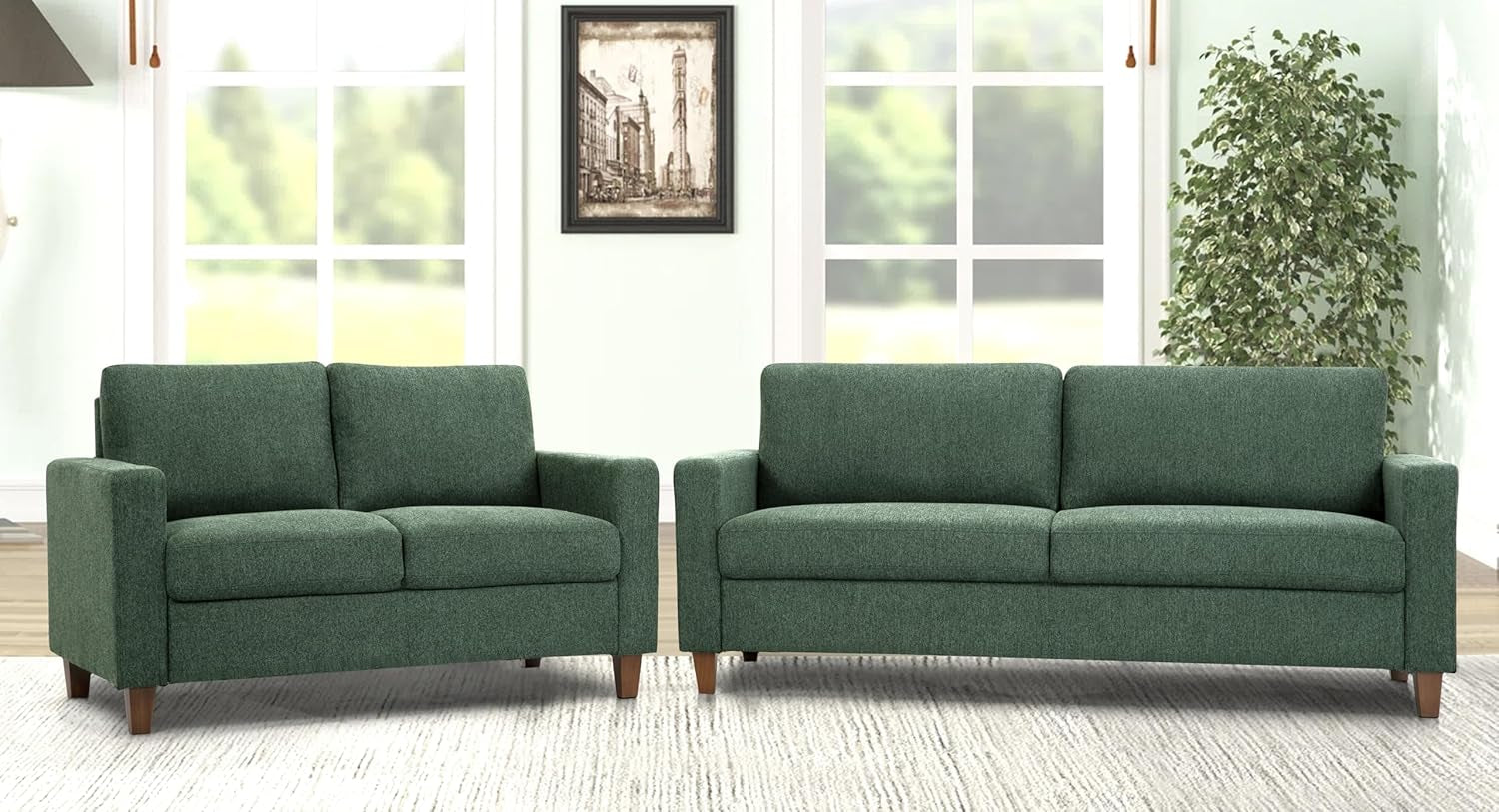 Green Mid-Century Modern Small Space Couch and Loveseat-1
