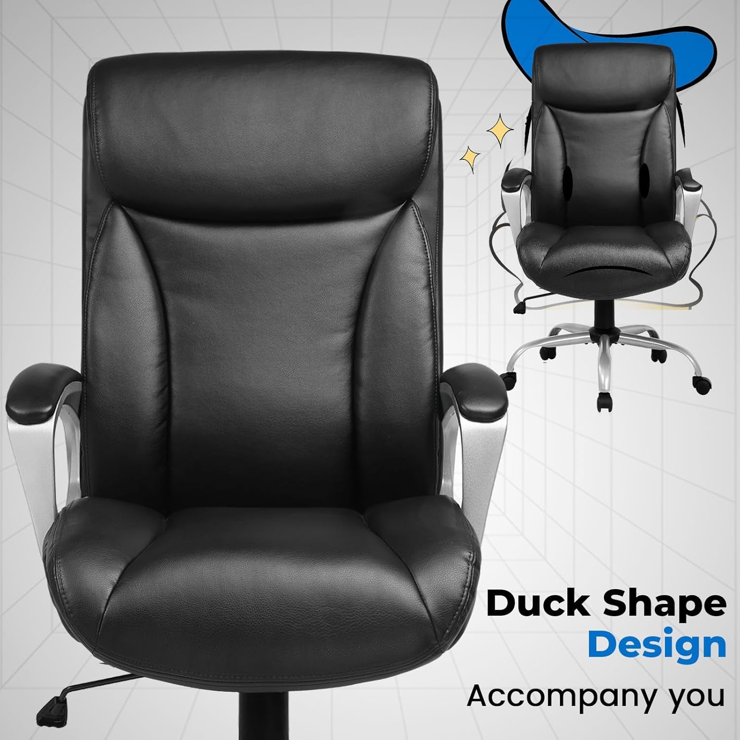 Ergonomic Office Chair Home Office Desk Chairs Comfy Back Support PU Leather Executive Office Chair with Wheels Headrest Padded Armrests Height Adjustable Tilt Swivel Rolling Reclining Seat-2