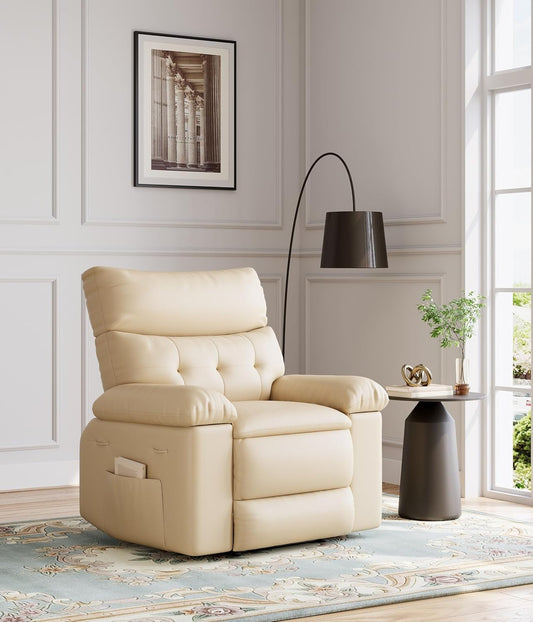 Oversized Wide Recliner Chair - Heat and Massage, PU Leather Large Manual Recliner for Adults, Comfort Lazy Chair with 1.5X Sponge Filling and Easy Recline Mechanism for Relaxation-0