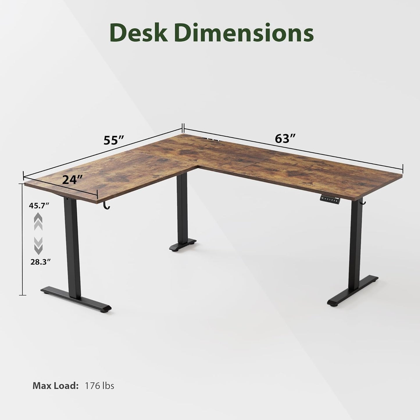 L Shaped Standing Desk Adjustable Height, Electric Corner Standing Desk, 63 X 55 Inch Sit Stand Computer Table with Splice Board, Rustic Brown-2