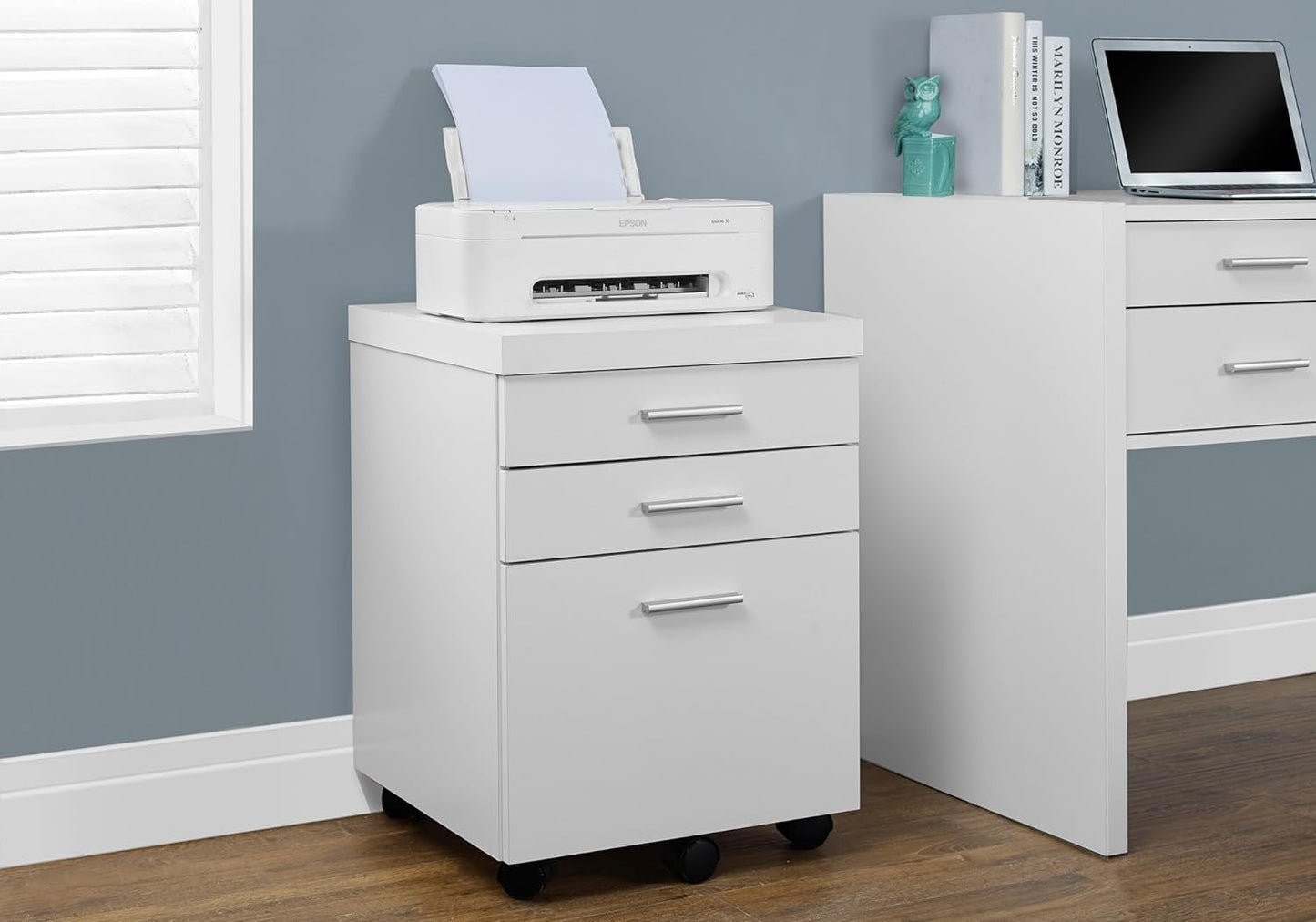 White Hollow-Core 3 Drawer File Cabinet on Castors-1