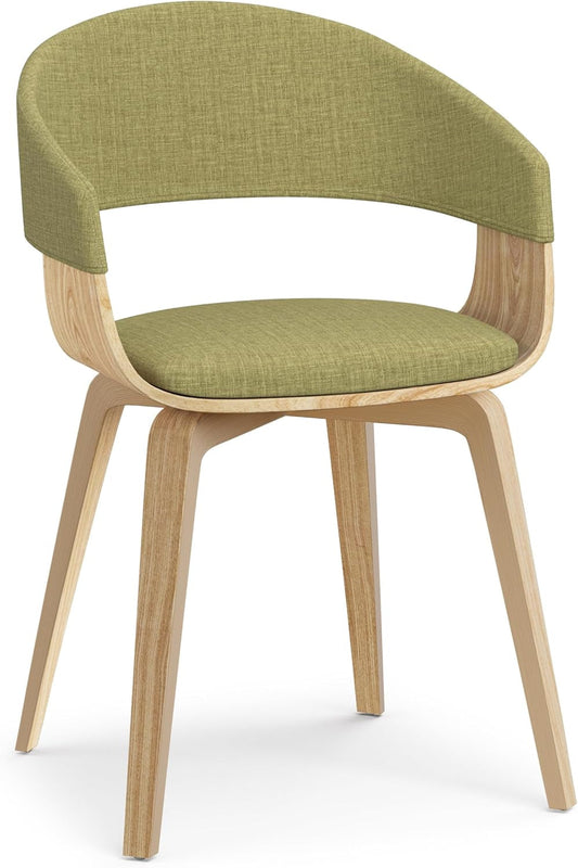 Lowell Mid Century Modern Bentwood Dining Chair with Light Wood in Acid Green Polyester Linen for the Dining Room-0