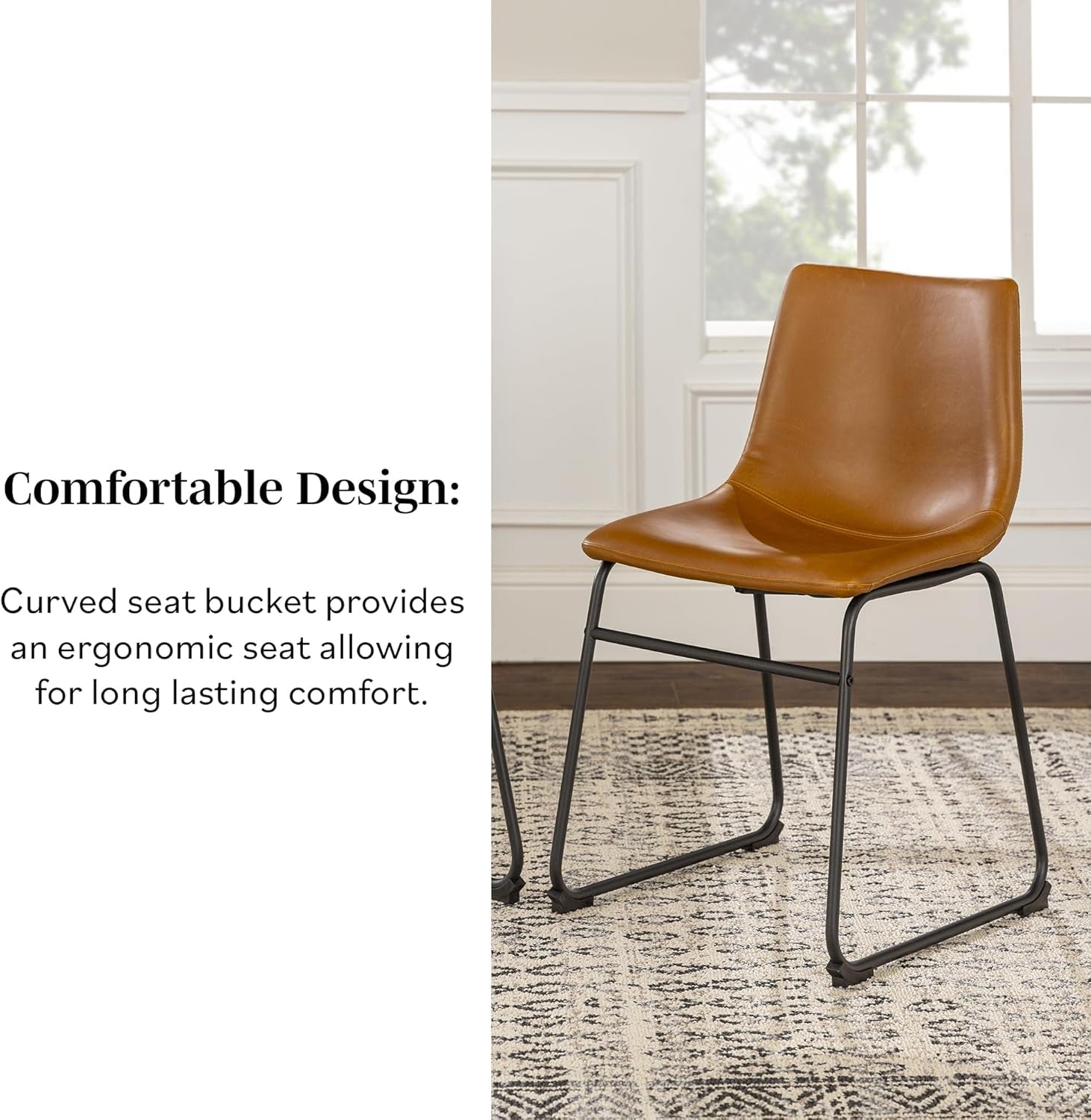 Douglas Urban Industrial Faux Leather Armless Dining Chairs, Set of 2, Whiskey Brown-3