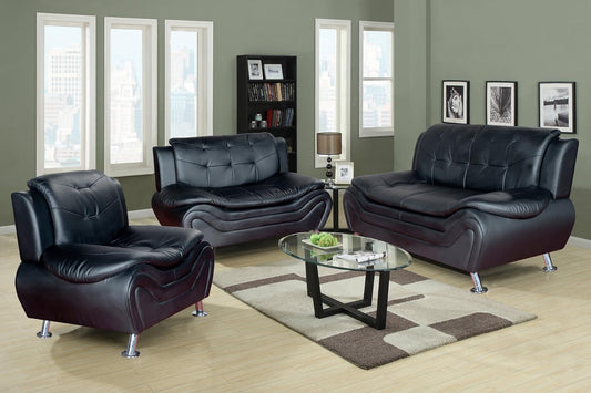 3 Piece Aldo Modern Sofa Set, BLACK-0