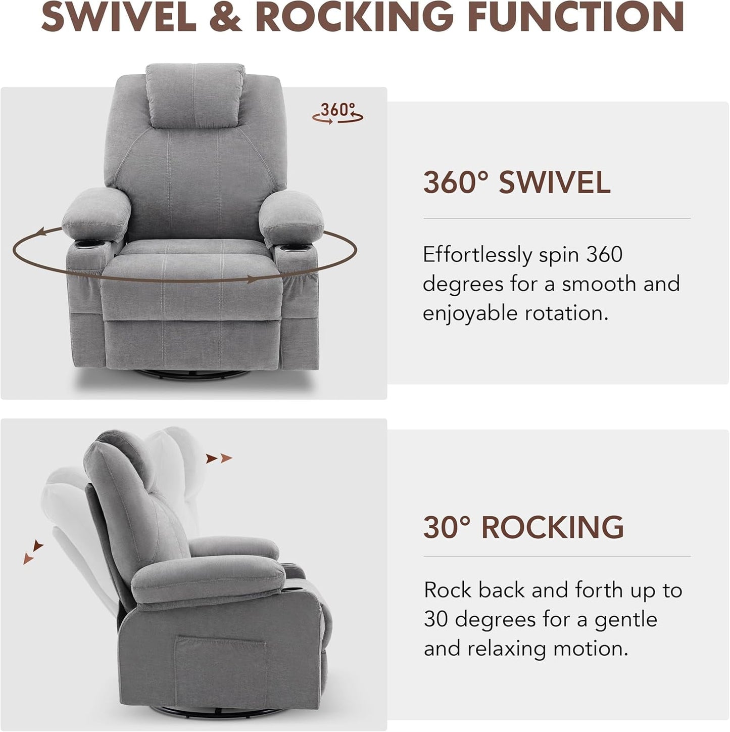 Swivel Recliner with Heat and Massage-2