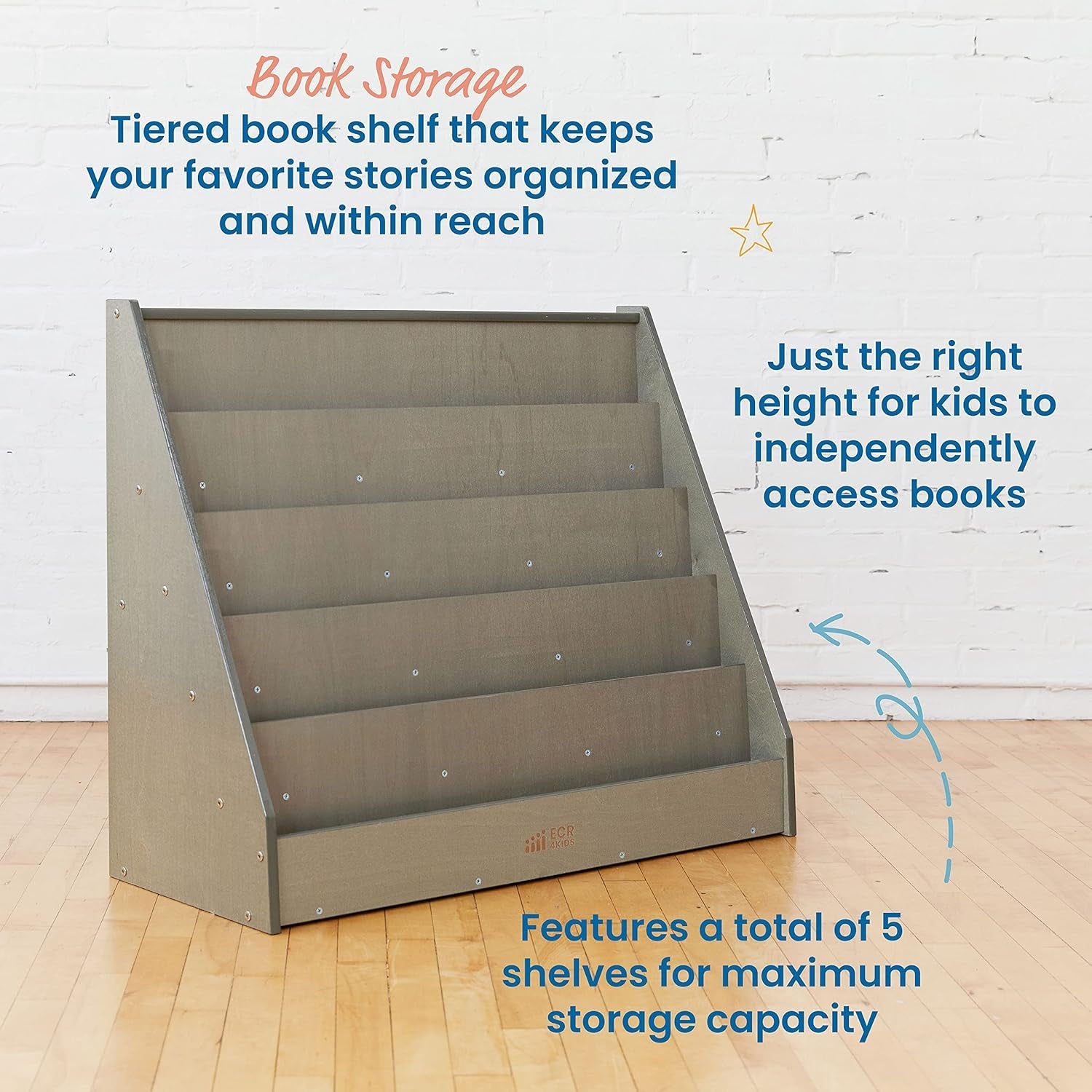 Single-Sided Book Display, Classroom Bookshelf, Grey Wash-3