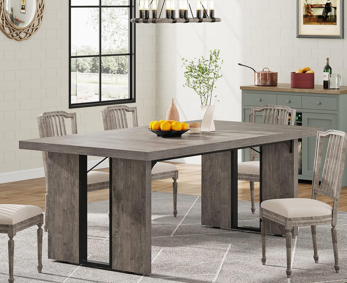 71" Large Dining Table for 6 to 8 People, Rustic Farmhouse Style Dinner Table, Rectangular Dining Table for Kitchen, Dining Room & Living Room-0