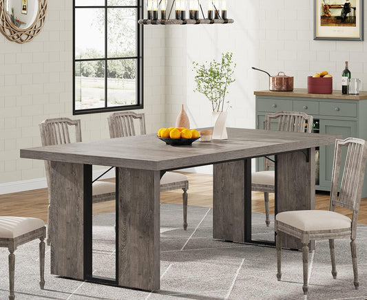 71" Large Dining Table for 6 to 8 People, Rustic Farmhouse Style Dinner Table, Rectangular Dining Table for Kitchen, Dining Room & Living Room-0