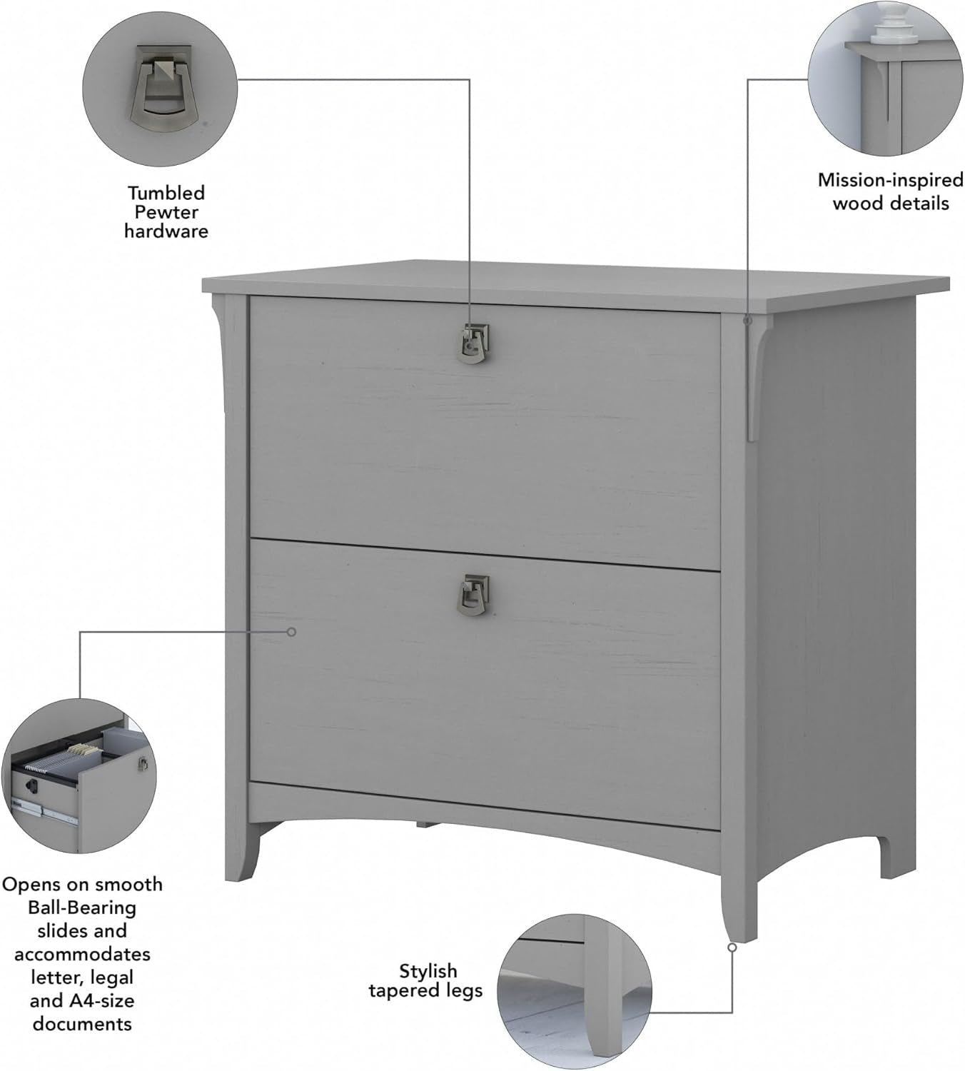 Bush Furniture Salinas 2 Drawer Lateral File Cabinet in Cape Cod Gray, Home Office Storage Solution, Organizer with Drawers for Workspace, Filing Unit-3