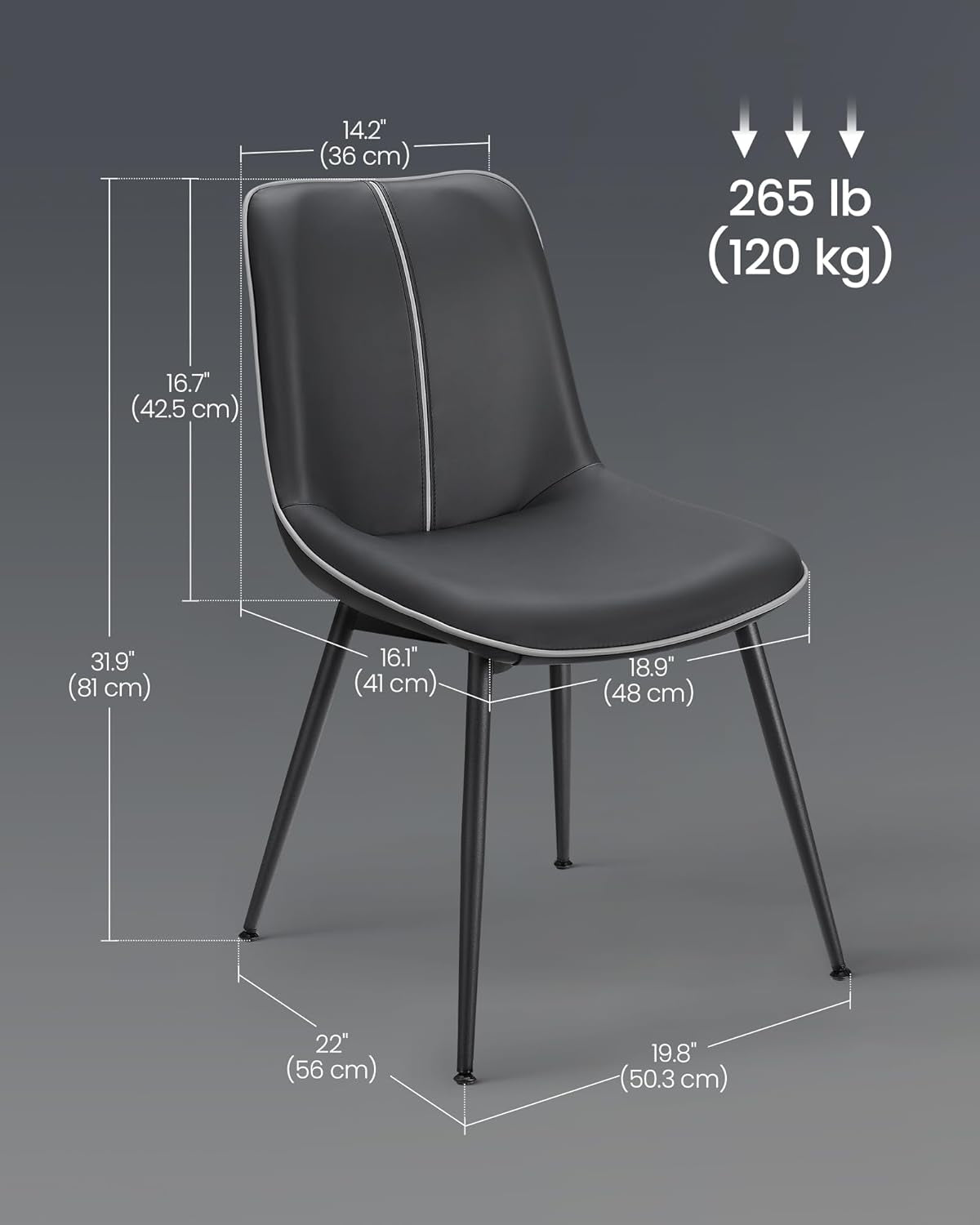 Leather Dining Chairs Set of 2, Comfortable Upholstered Seat Dining Room Chairs with Swivel Leveling Feet, Curved Backrest Kitchen Chair for Living, Restaurant, Easy Assemble, Ink Black-2