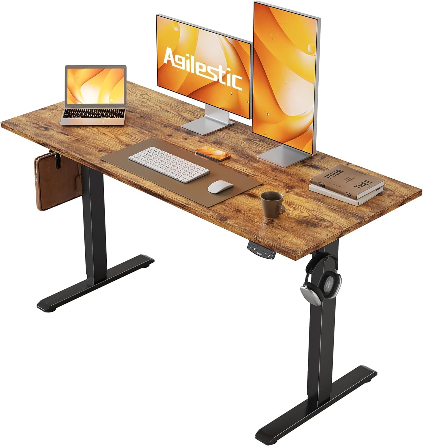Electric Standing Desk, 48 X 24 Inches Height Adjustable Desk, Sit Stand up Desk for Work Office Home, Ergonomic Rising Computer Table with Memory Preset, Rustic Brown-0