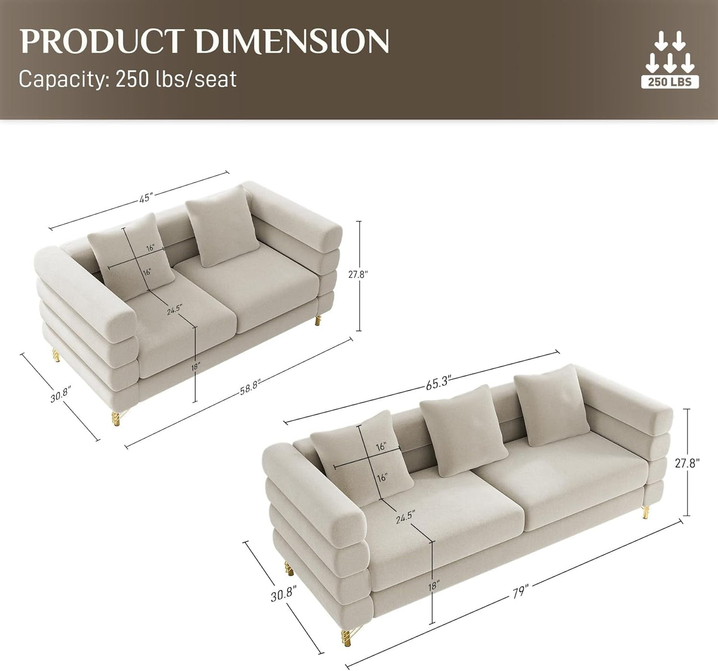 Living Room Sofa Couch and Loveseat Set, Modern Comfy Velvet Deep Seat Cloud Couch with 5 Pillows, Oversized Sofa Furniture Sets for Living Room Bedroom, Grey Velvet-1