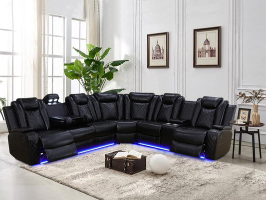 Living Room Furniture Set Black Leather Sofa Living Room Set Power Recliner Adjustable Sofa,Loveseat and Chair with Cup Holders/Storage Console/Led Light/Ups Port for Living Room, Office-0