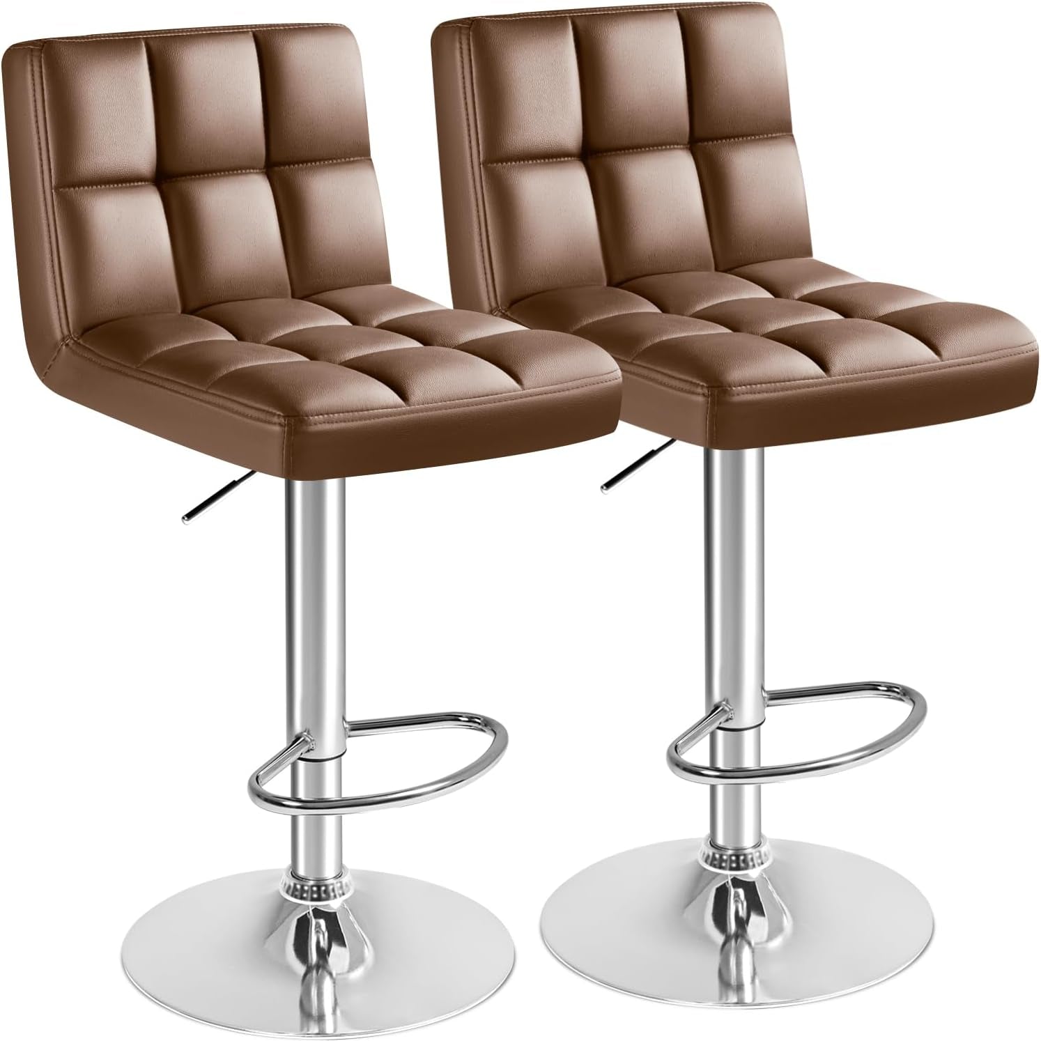 Bar Stools Modern Pu Leather Swivel Adjustable Hydraulic Bar Stool Square Counter Height Stool Set of 2 (Brown)-0
