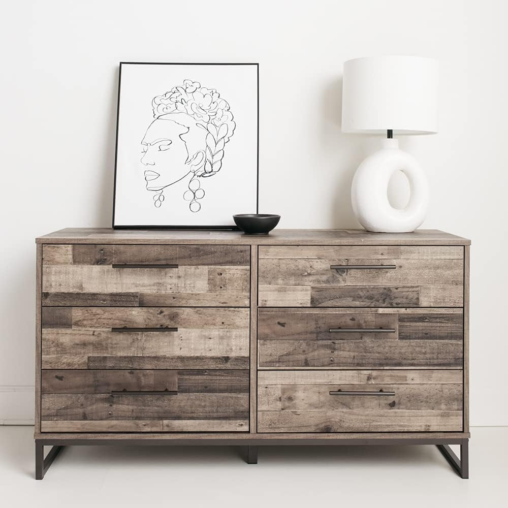 Neilsville Industrial Butcher Block Style Dresser, Natural Pallet Brown,Grey-3