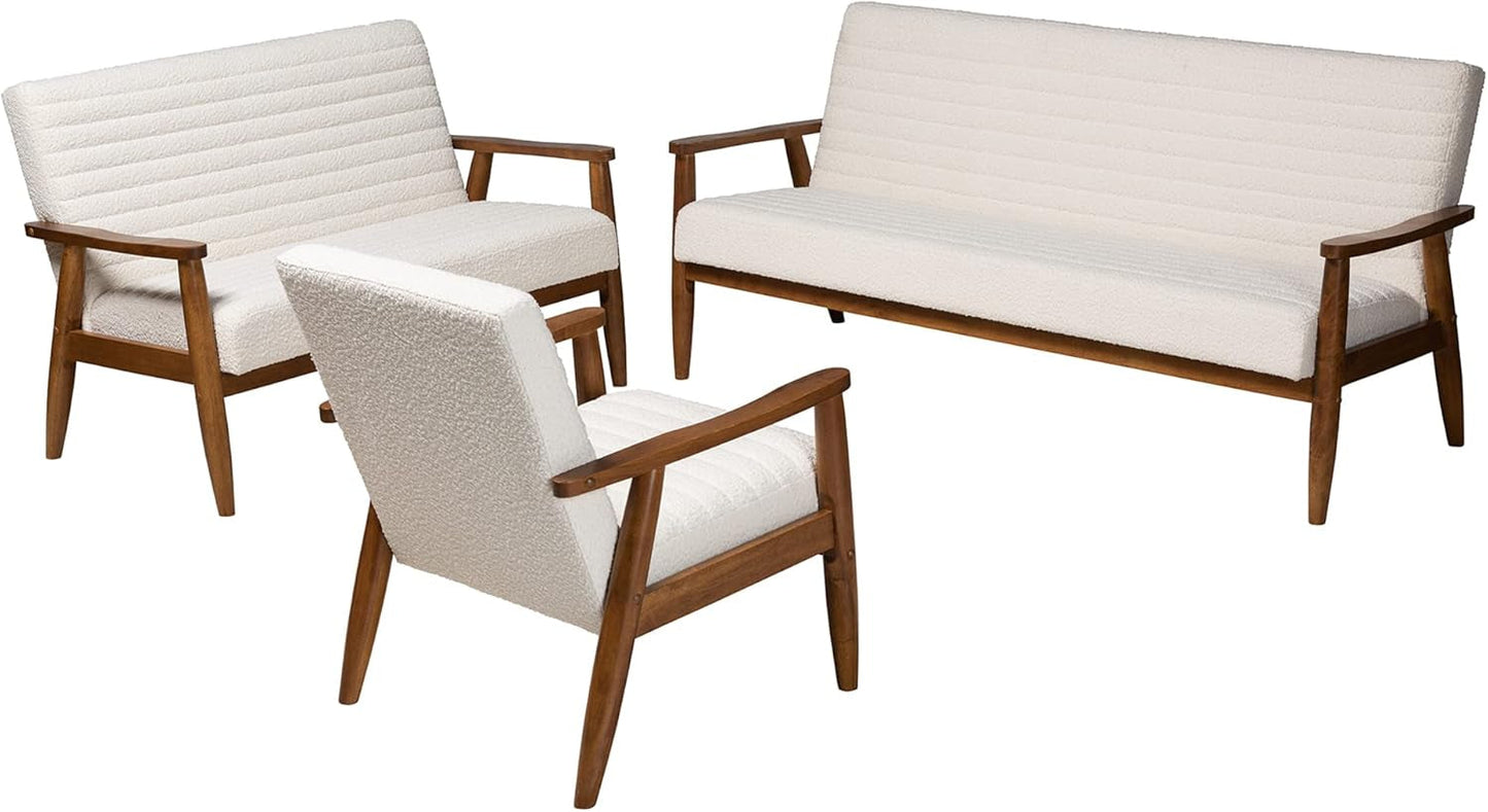 Stratton Living Room Set, 3-Piece, White/Walnut Brown-0