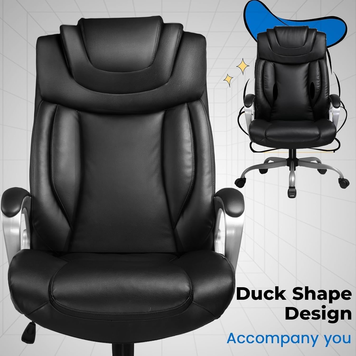 Ergonomic Office Chair Home Office Desk Chairs Comfy Back Support PU Leather Executive Office Chair with Wheels Headrest Padded Armrests Height Adjustable Tilt Swivel Rolling Reclining Seat-2
