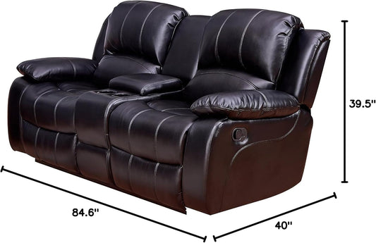 2PC Bonded Leather Recliner Set, Sofa, Loveseat, 8018, Black-1