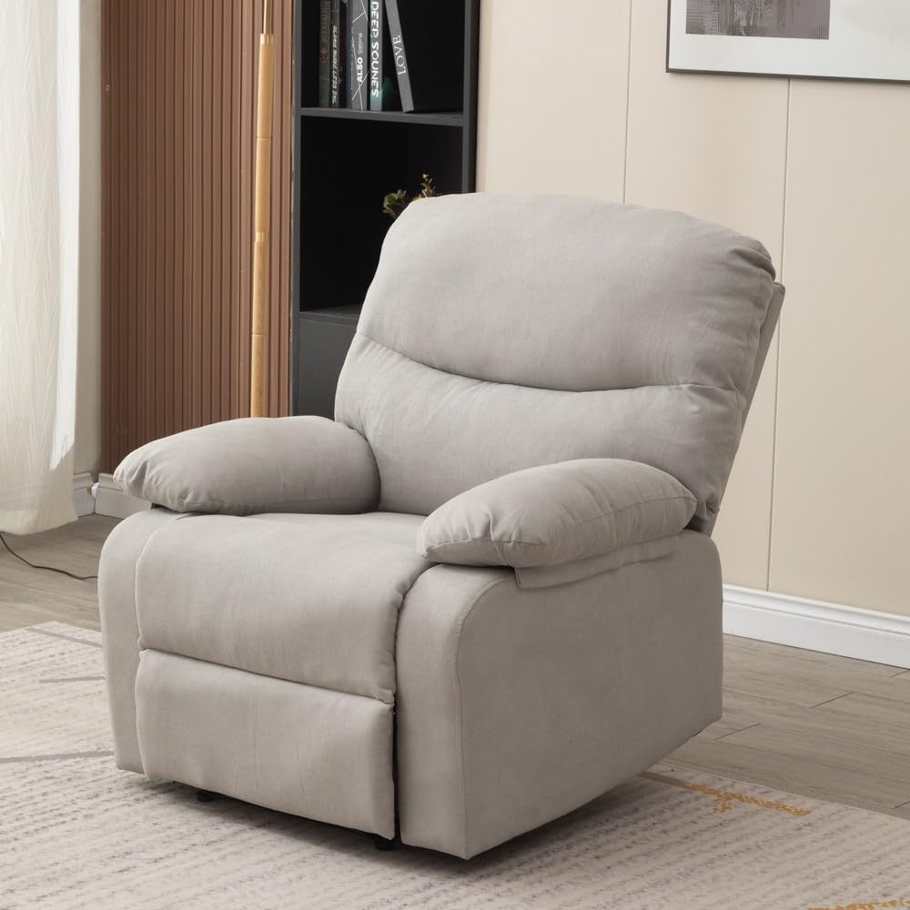 Manual Recliner Chair Fabric Armchair, Adjustable Reclining Chair Single Padded Seat Recliner Sofa for Living Room Office Lounge (Light Gray)-3