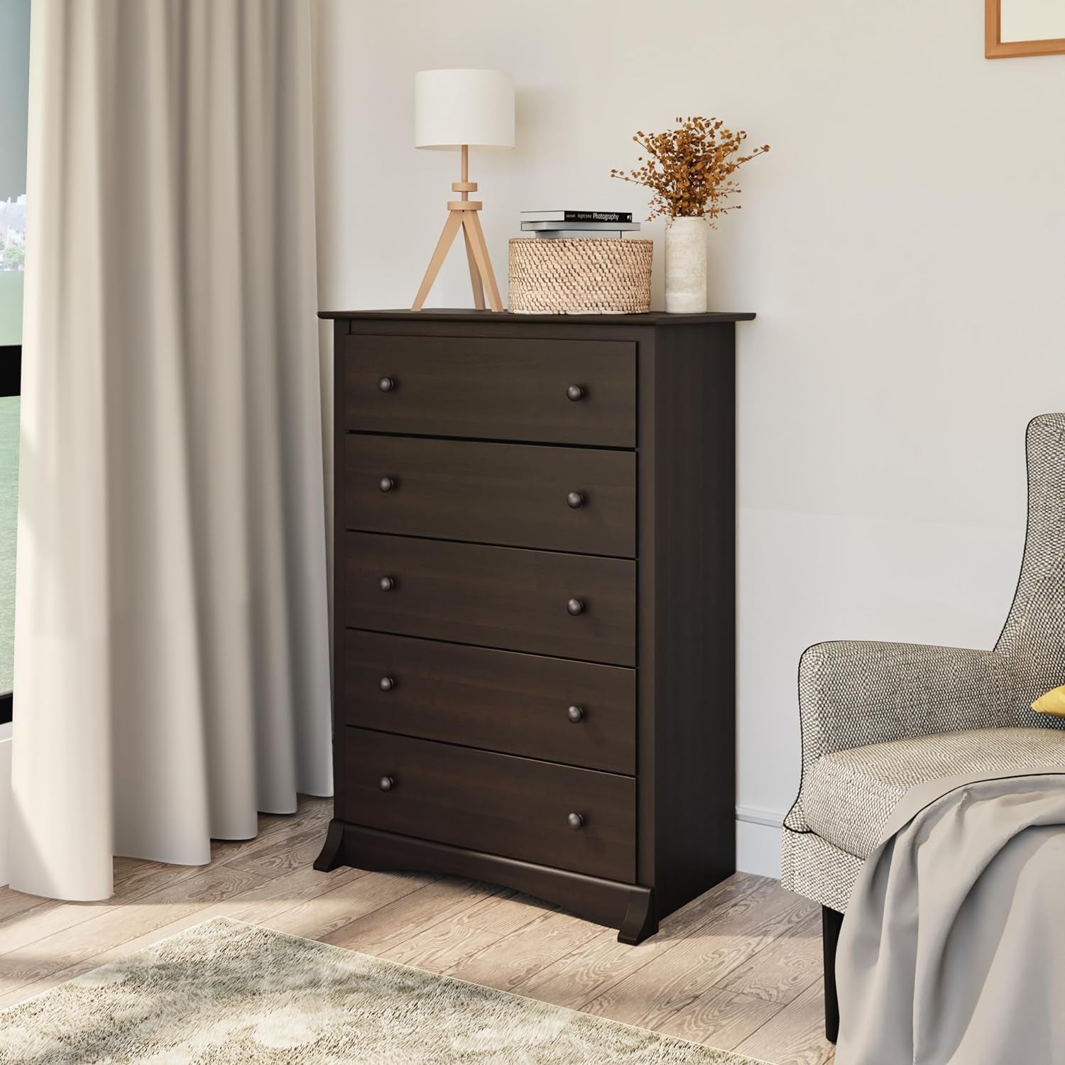 Espresso 5-Drawer Chest with Wide Top-1