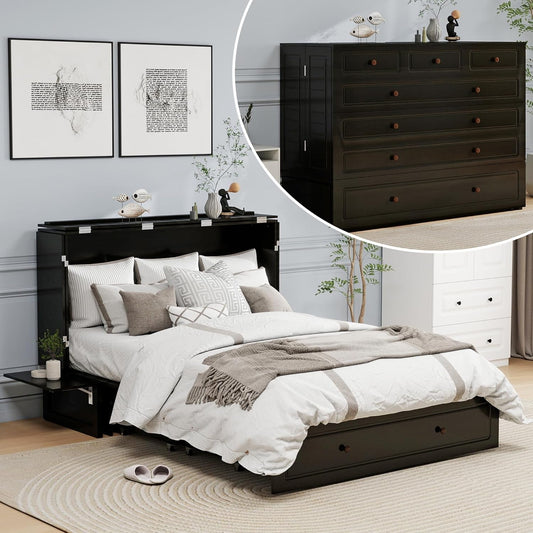 Luxury Black Queen Murphy Bed with Storage and USB Ports-0