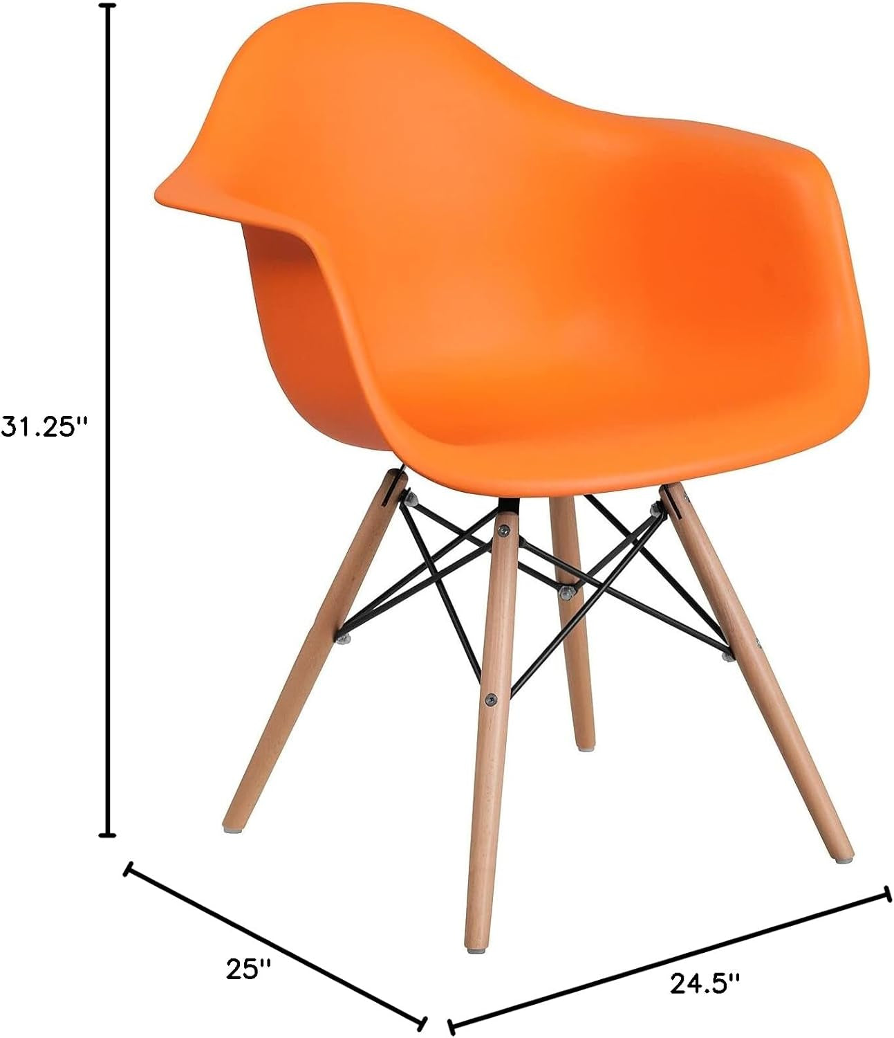 Alonza Series Orange Plastic Chair with Wooden Legs-2