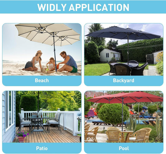 15Ft Large Patio Umbrella, Double Sided Extra Large Umbrella with Base, Rectangular Patio Umbrella Double-Sided Umbrella for Yard Lawn Garden,Grey-1