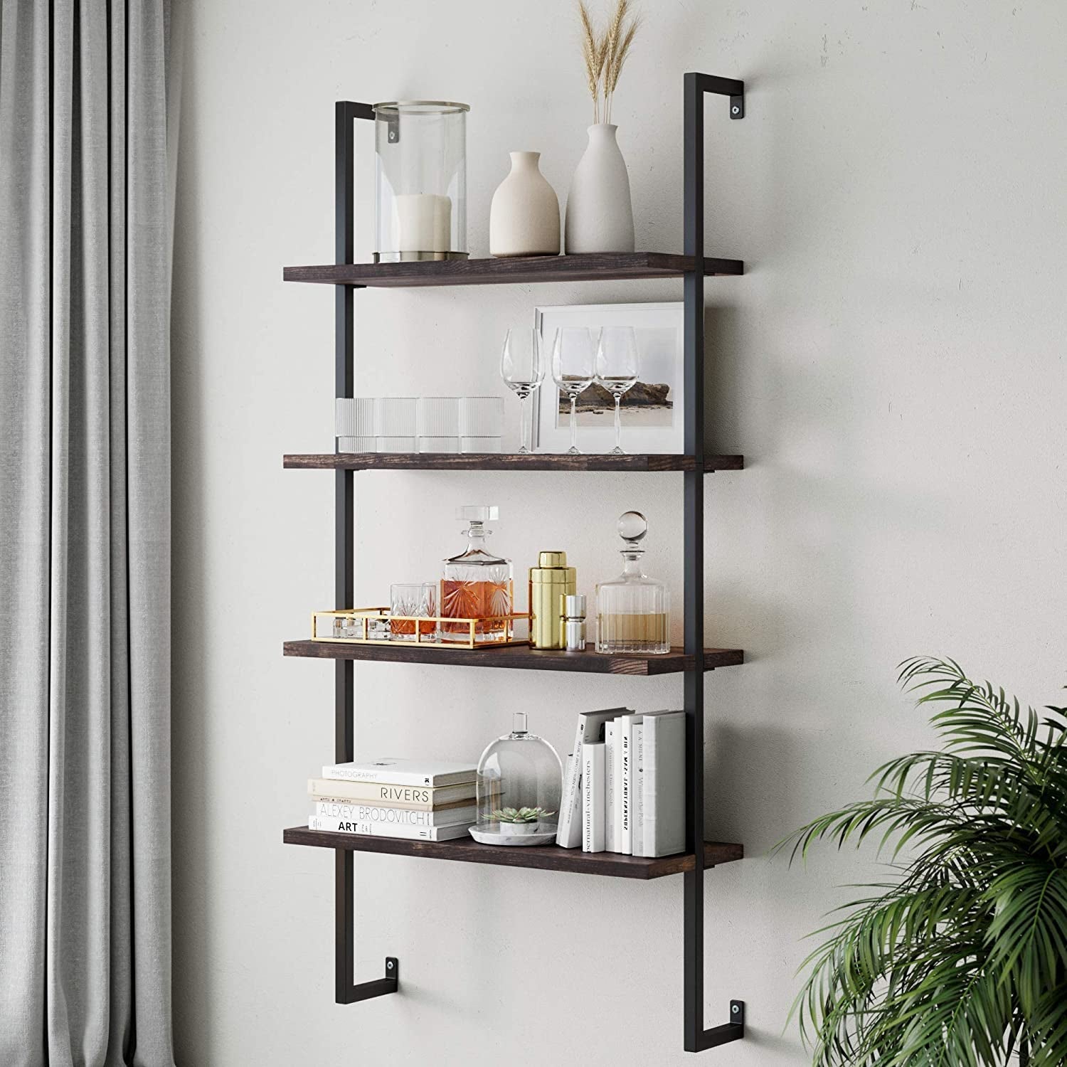 Nutmeg/Black Industrial Pipe Wall Shelves-1