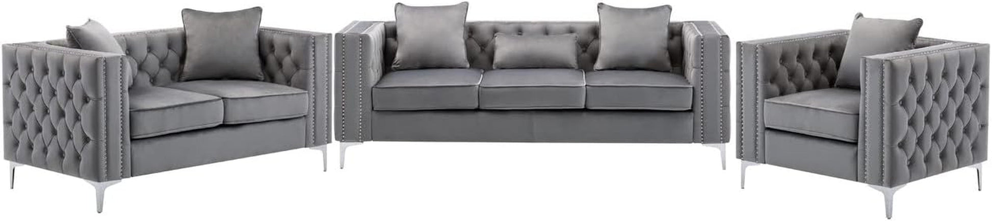 Lorreto Gray Velvet Fabric Sofa Loveseat Chair Living Room Set-0