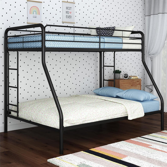 Dusty Metal Bunk Bed Frame for Kids, Teens, and Adults, with Angled Ladder, High Full Length Guardrail, Smooth Rounded Edges, No Boxspring Required, for Small Spaces, Twin-Over-Full, Black-0