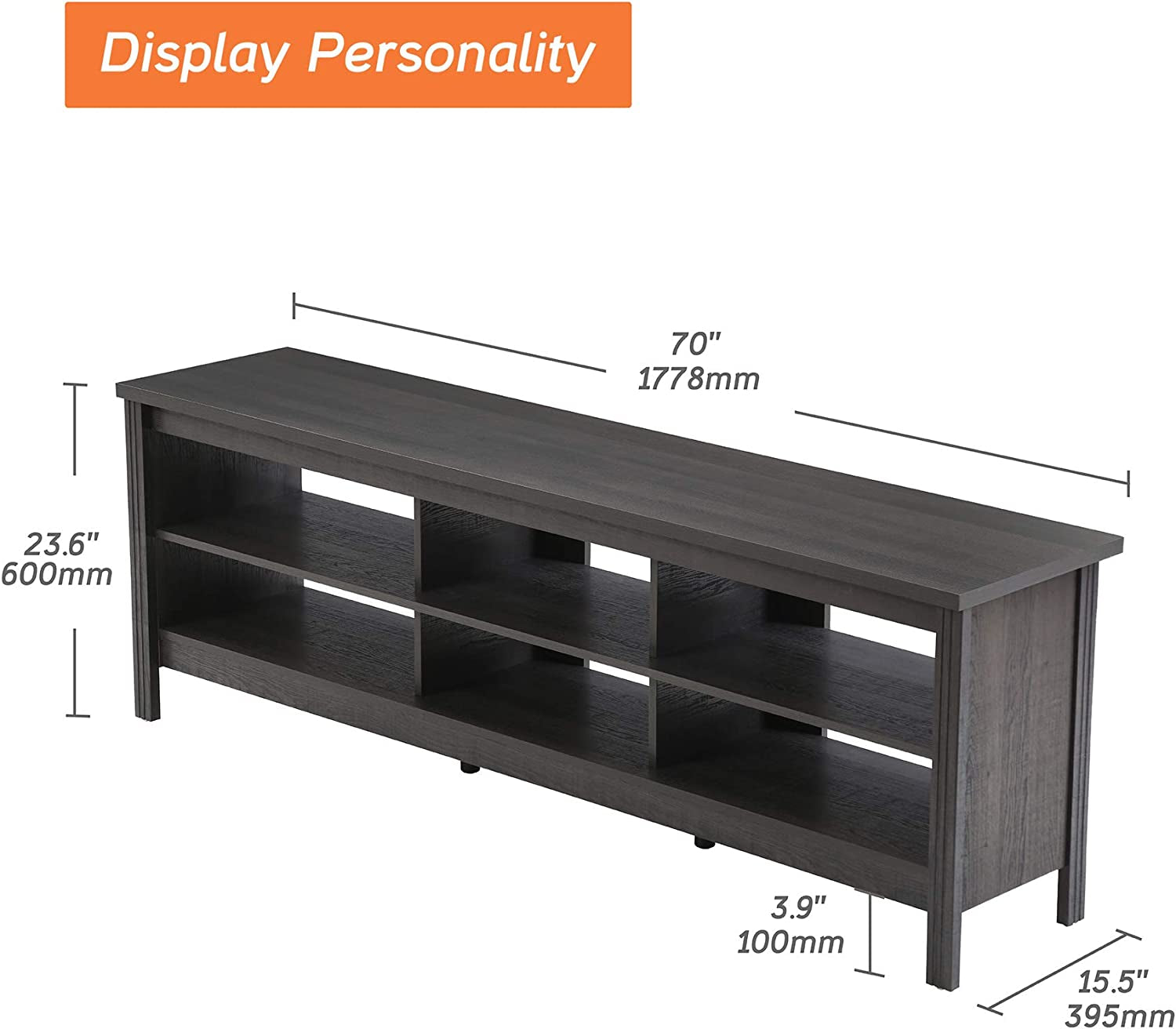 Farmhouse TV Stand for 75 Inch TV, Wood Entertainment Center TV Console Table with 6 Storage Shelf for Bedroom, 70 Inch Media Table for Living Room, Black-3