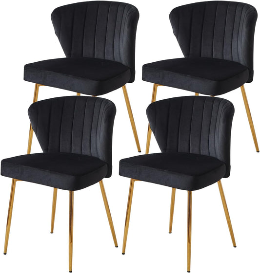 Black Velvet Dining Chairs Set of 4, Modern Dining Chairs with Golden Metal Legs, Tufted Upholstered Dining Chairs for Dining Room/Kitchen/Vanity-0