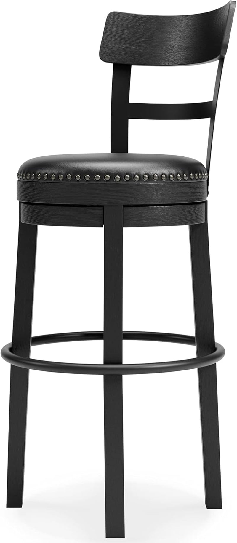 Valebeck 30.38" Casual Pub Height Upholstered Swivel Barstool, Black-4