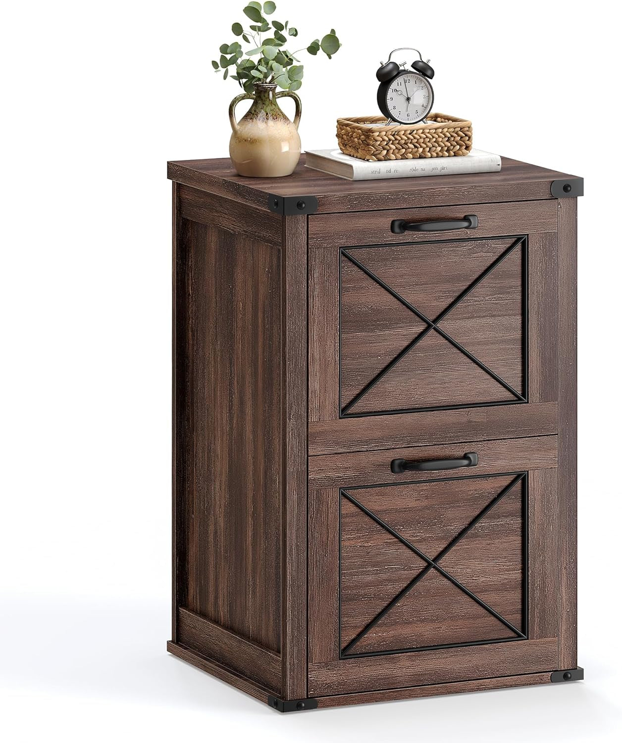 File Cabinet, Filing Cabinet with 2 File Drawers, Printer Stand, Fit A4, Letter Size, Hanging File Folders, Modern Farmhouse Style, for Home Office, Maroon Brown UOFC048K01-0