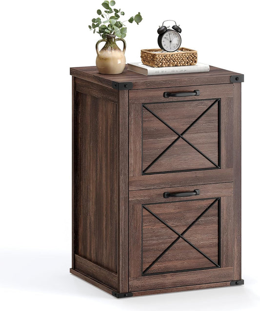 File Cabinet, Filing Cabinet with 2 File Drawers, Printer Stand, Fit A4, Letter Size, Hanging File Folders, Modern Farmhouse Style, for Home Office, Maroon Brown UOFC048K01-0