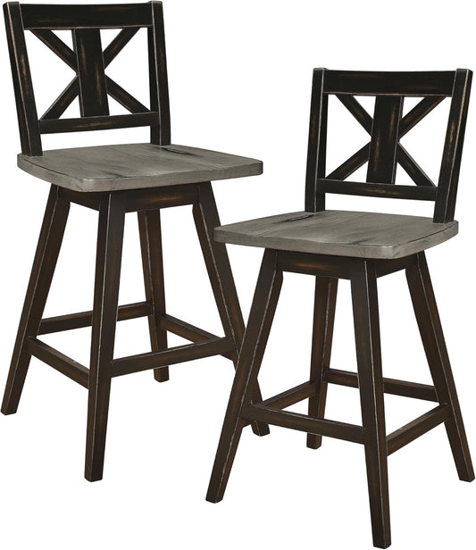 Solid Wood High Back Swivel Counter Height Bar Stools Set of 2, Kitchen Stools Counter Height, Foot Rest, X Back, Tall Wooden Armless Dining Chairs for Kitchen Island, Farmhouse, Rustic, Black-0