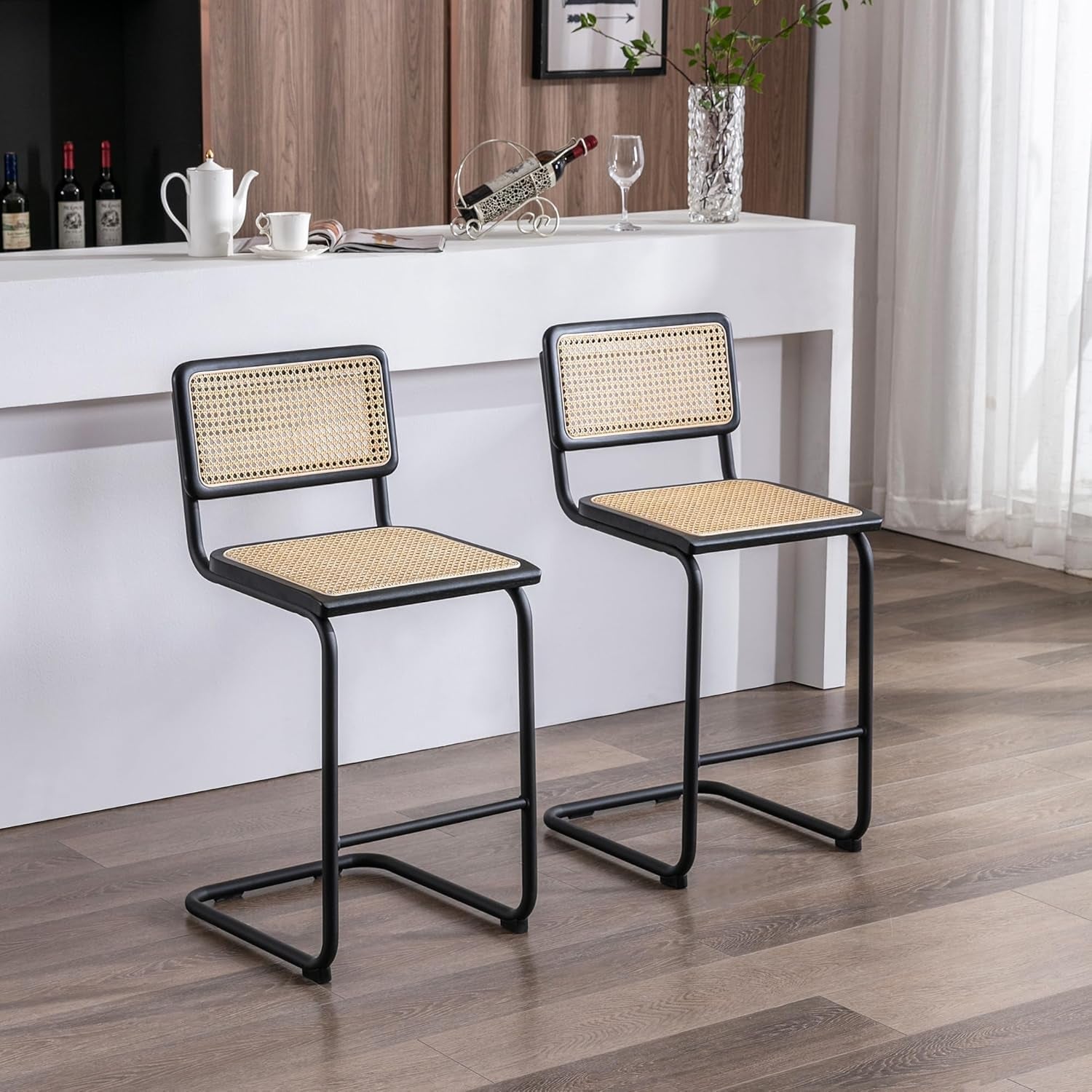 Black Rattan Counter Stools with Cane (Set 4)-4