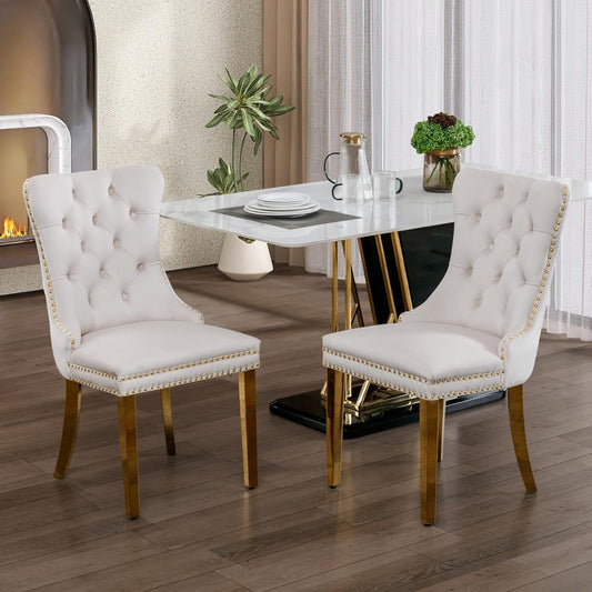 Elegant Velvet Dining Chairs with Gold Legs – Set of 2-0