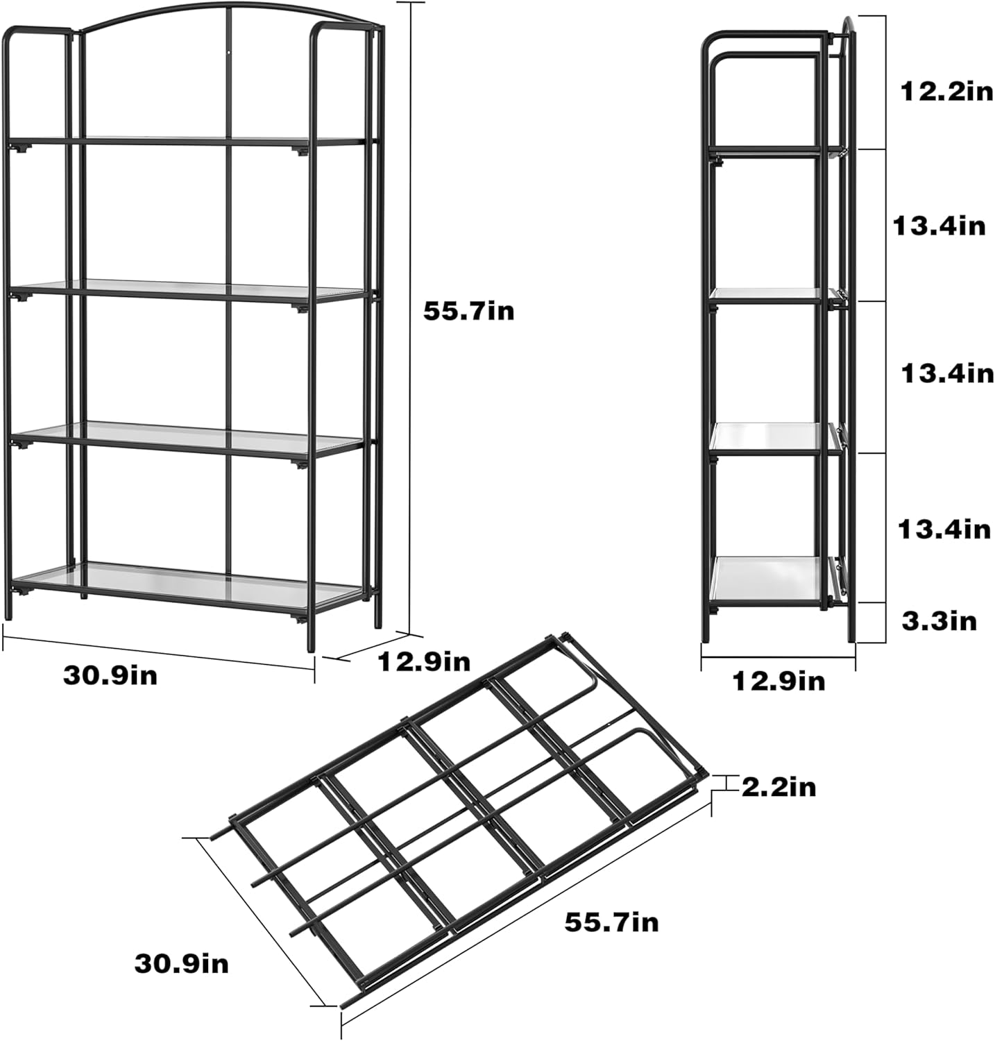 No Assembly Folding Bookshelf for Living Room, 4 Tier Black Collapsible Book Shelf for Home Office, Portable Bookcase Storage Organizer-2
