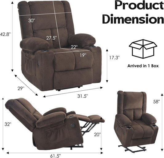 Power Lift Recliner Chair with Massage and Heat for Elderly People, USB Ports and Cup Holders-1