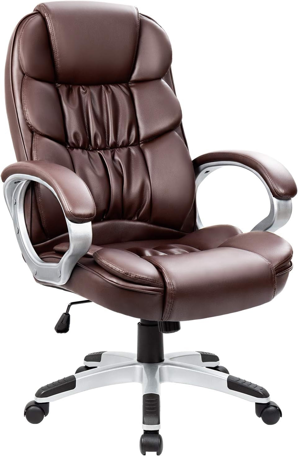 Office Chair High Back Computer Chair Ergonomic Desk Chair, PU Leather Adjustable Height Modern Executive Swivel Task Chair with Padded Armrests and Lumbar Support (Brown)-0