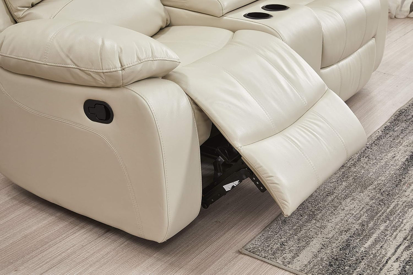 2PC Bonded Leather Recliner Set, Sofa, Loveseat, 8018, Beige-4