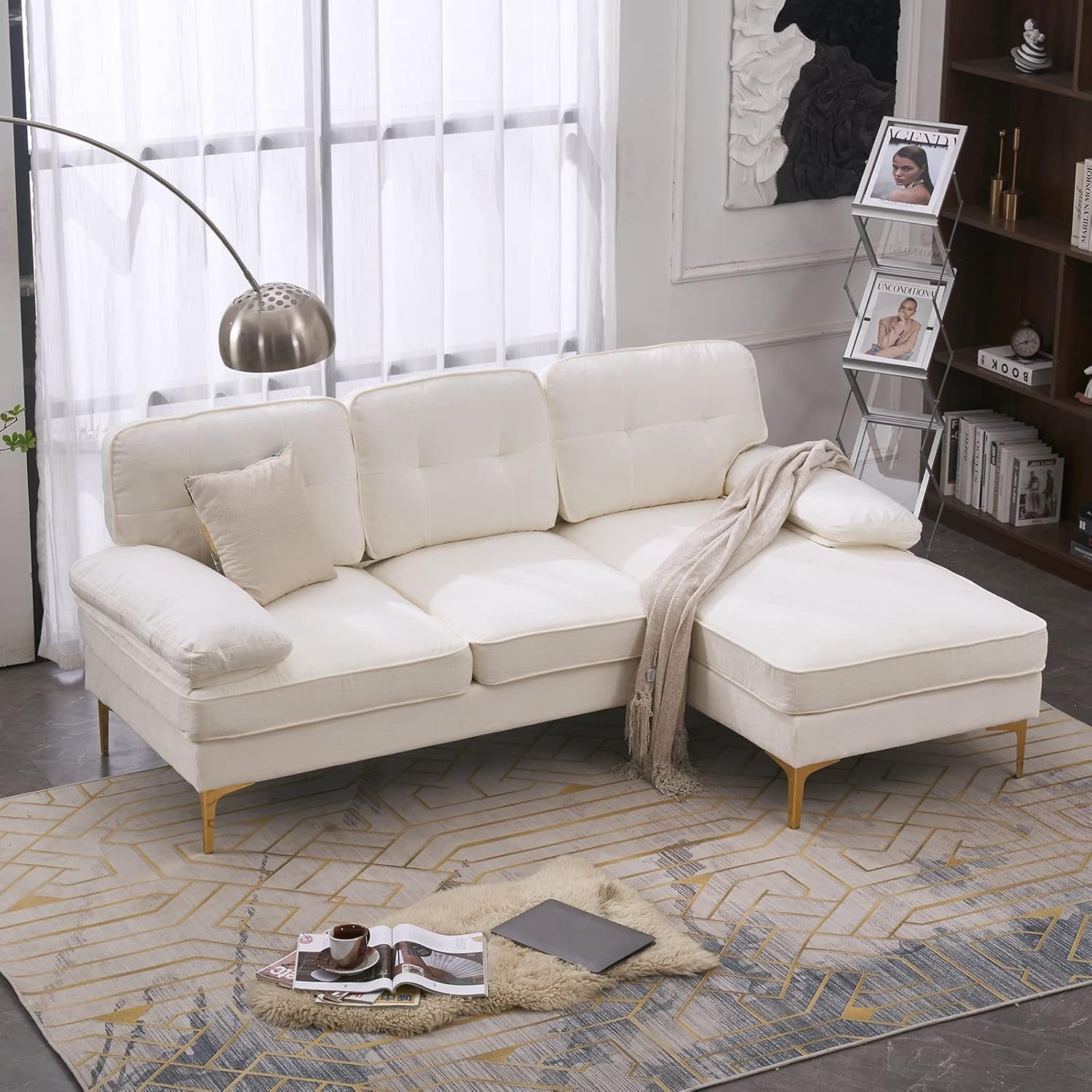 Creamy White 83" L-Shape Chenille Sectional-0