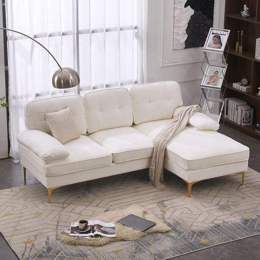 Creamy White 83" L-Shape Chenille Sectional-0