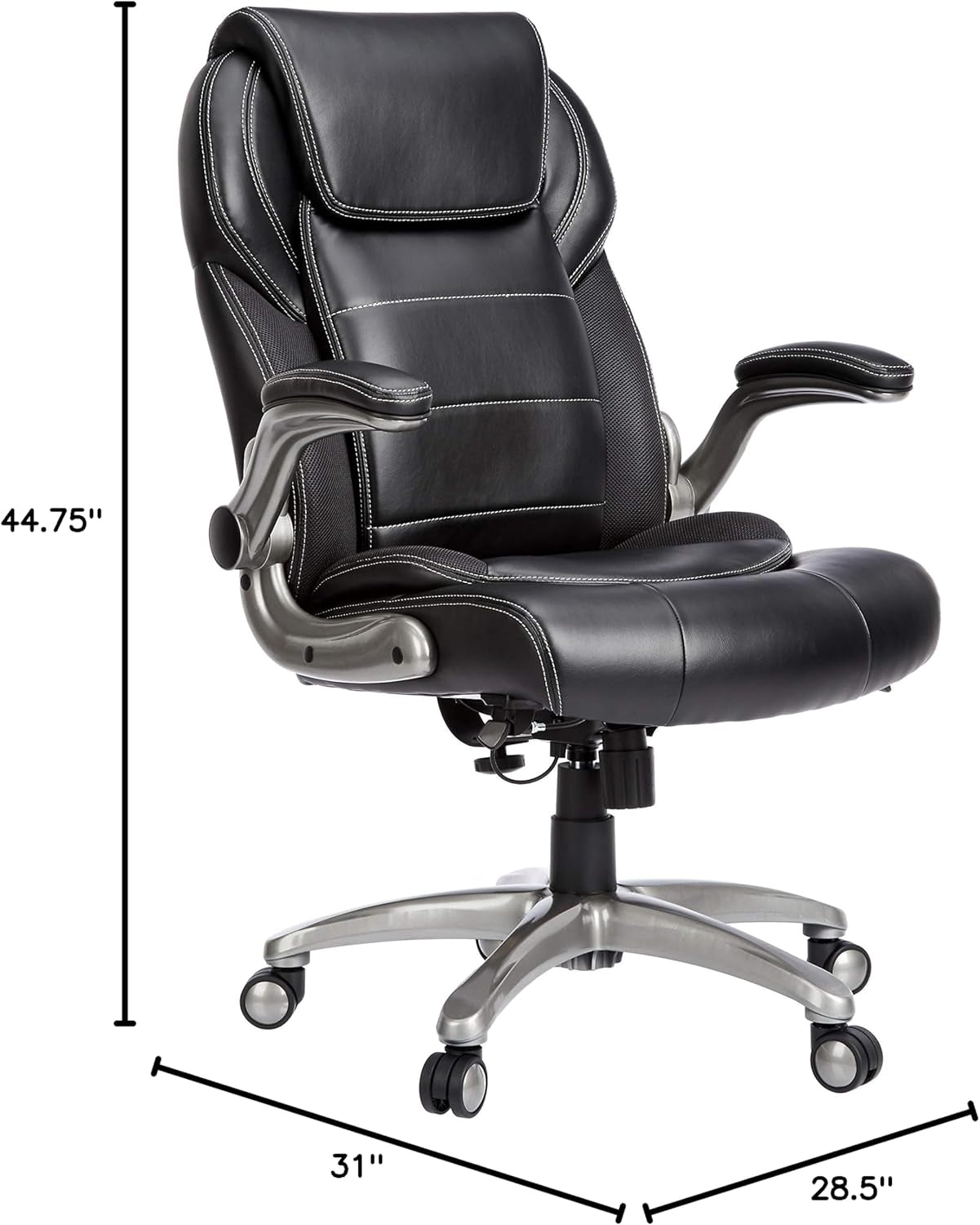 Ergonomic Office Chair, High-Back Bonded Leather with Flip-Up Arms and Lumbar Support, Black, 29.5"D X 27.5"W X 44.75"H-2