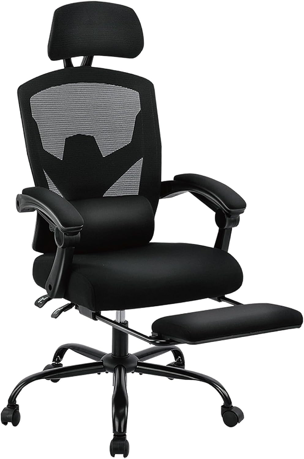Home Office Desk Chair with Footrest, High-Back Mesh Rolling Swivel Reclining Chairs with Wheels, Comfortable Headrest, Lumbar Support, Comfy Arms for Home, Office, Gaming, Student, Black-0