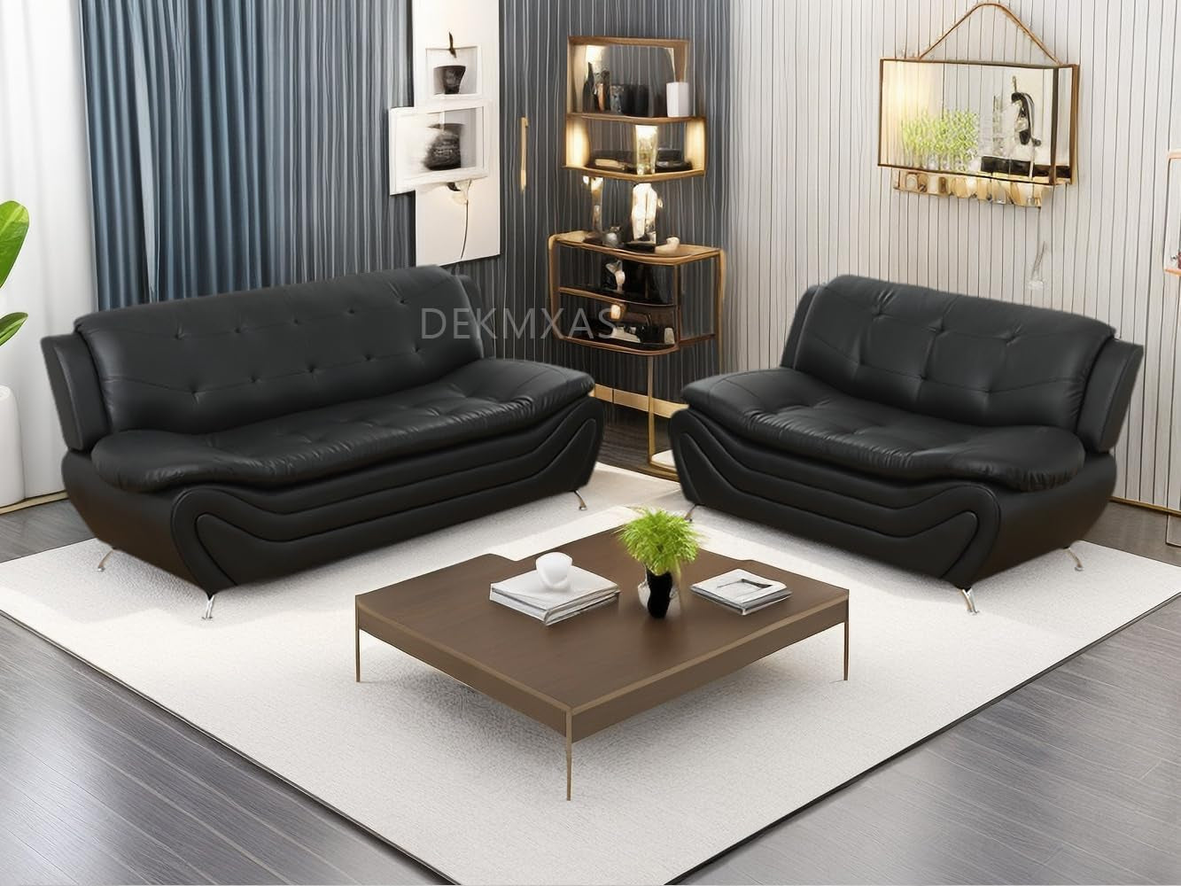 Leather Couches for Living Room, Living Room Couch Set, Sofa for Bedroom, Apartment, Living Room Furniture Sets (A-Leather Black, Sofa+Loveseat)-0