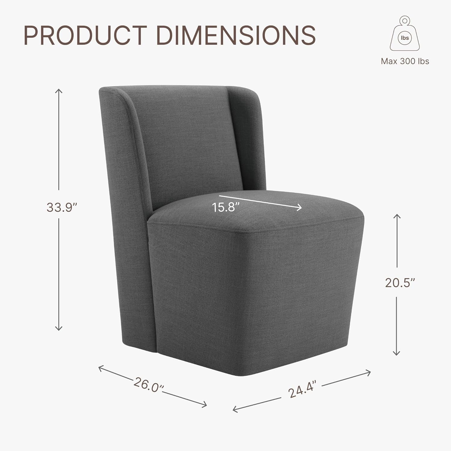 Dining Chairs with Casters No Assembly Upholstered Wingback Single Sofa Armless Deskchair for Bedroom Waiting Room Kitchen Diningroom-2