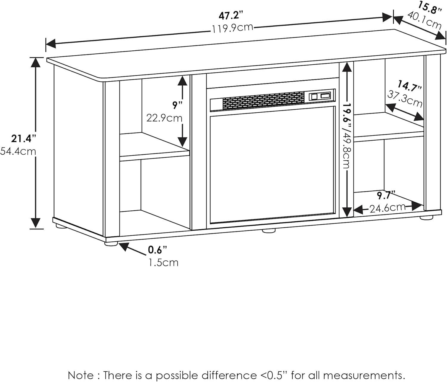 Jensen Entertainment Center TV Stand with Fireplace for TV up to 55 Inch, Flagstaff Oak-2